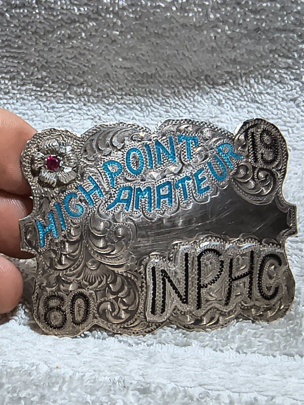 INPHC High Point Amateur 1980 Silver Buckle Flower Hanson Signed Vintage !!